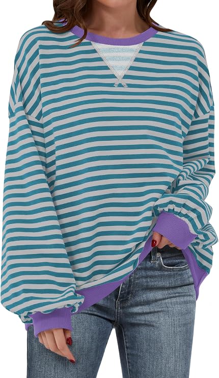 ANRABESS Womens Striped Oversized Sweatshirts