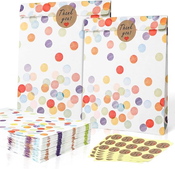 Rainbow Dots Party Bags 50Pcs Party Bags for Kids Party Paper Party Bags