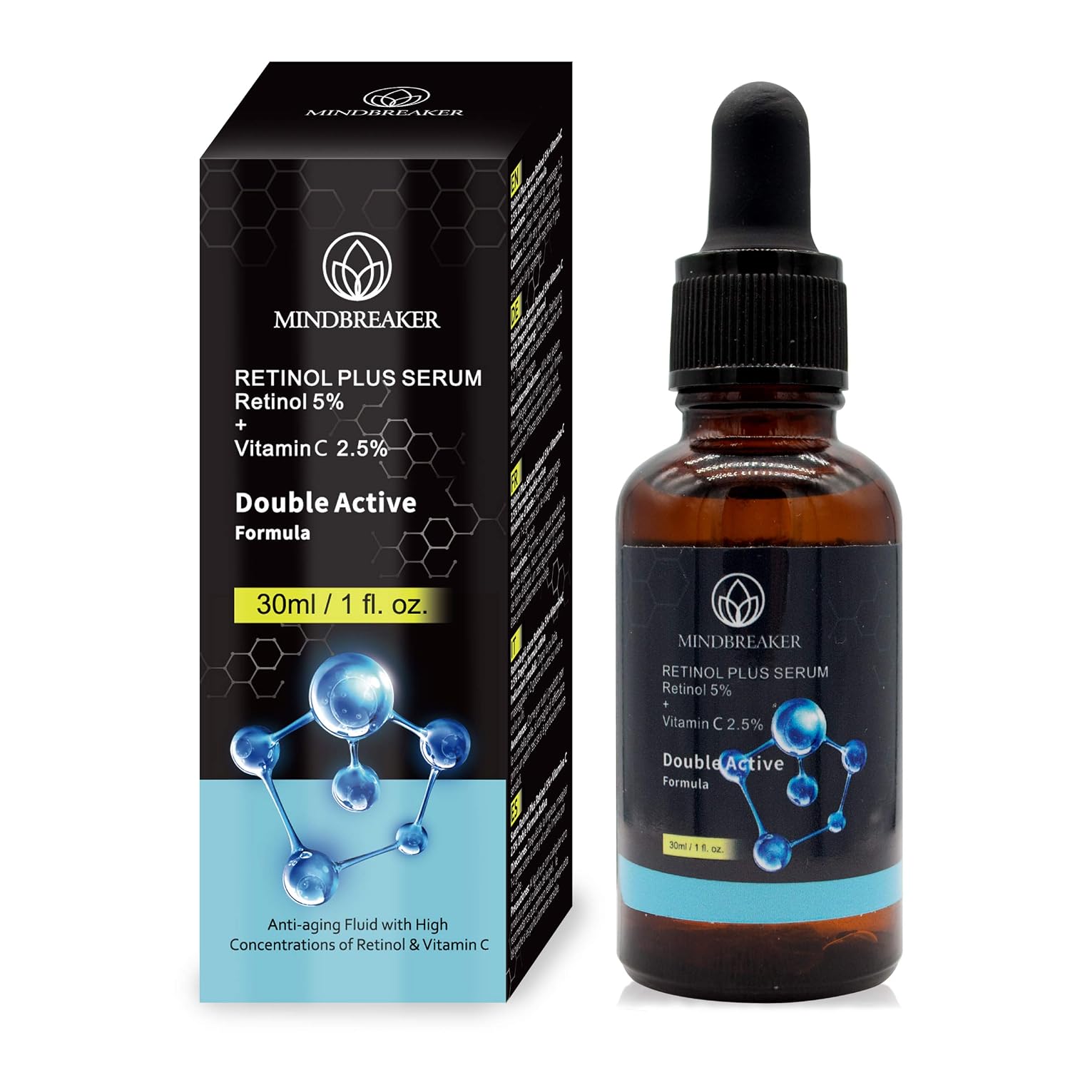 Natural Vitamin C Retinol Serum 5%, New Skin Treatment Formula, Anti Wrinkle Reducer, Moisturizer, Dark Circles, Scar, Skin Care for Face and Eyes Vitamin C Retinol Serum