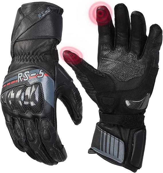 KEMIMOTO Motorcycle Gloves Leather for Men and Women Full Finger Cowhide and Goat Leather Gloves with Carbon Fiber Knuckle Reinforcement and Touchscreen