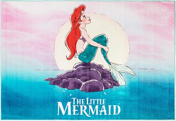 Gertmenian Indoor Area Rug - 4x6 Large, Non-Slip, Ideal for Children in Bedroom, Game Room, Classroom, Nursery or Play Area - The Little Mermaid Ariel, Pink/Blue, 47261