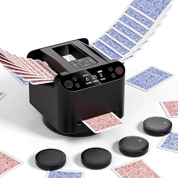 INNCNN 2-in-1 Automatic Card Shuffler and Dealer Machine with 4 Remotes for 1-2 Decks, USB-C Rechargeable, Supports 1-12 Players, Programmable, for Most Standard Poker Cards - Black