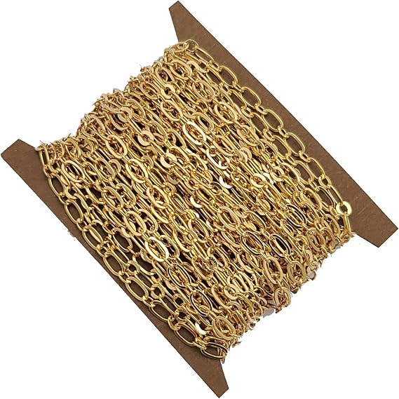 FS Brand-15ft Spool- Brass Mother-Son Flat Chain-4.6x2.2mm-2.6x2.2mm Jewelry Making Supply. (Light Gold)