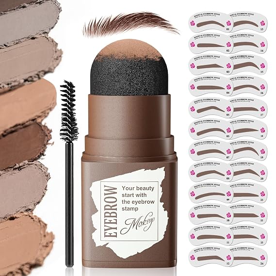 Eyebrow Stamp Stencil Kit, Eyebrow Stencils for Shaping Waterproof with Brush, 24 Reusable Eyebrow Stencils Long-Lasting for Voluminous Brow Makeup, Dark Brown