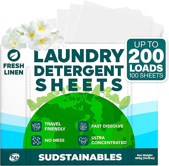 Sudstainables Laundry Detergent Sheets, Fresh Linen, 200 Loads