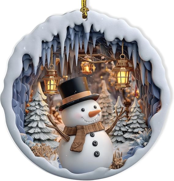 3D Snowman Christmas Ornament, 2025 Snowman Ornaments for Christmas Tree, 2 Layed Acrylic Christmas Ornaments, Stained Glass Style Xmas Tree Funny Decoration, White Elephant Gifts