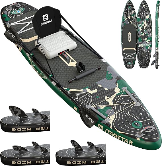 iTAOSTAR Adventure 12' 35"/39" Inflatable Stand Up Paddle Board with Seat, Extra Wide SUP Board with 5 Fins Stable Design for Familly, Youth, All Skill Levels, Lakes, Oceans & Fishing