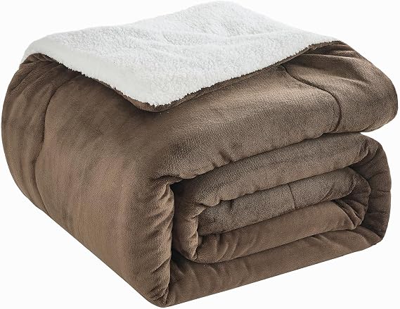 Sherpa Fleece Blanket- Thick Warm Blanket for Winter, Soft Fuzzy Plush Blanket for Bed, Couch, Travel, Brown, King, 228x274CM