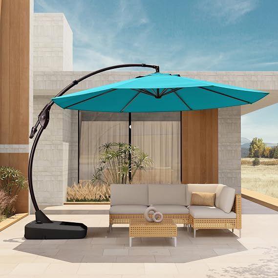 Grand patio 12FT Sunbrella Round Cantilever Umbrella with Base, Aruba