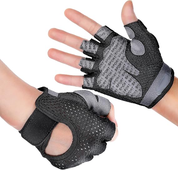 Weight Lifting Gloves Workout Gloves for Women Men Thick Padded Gym Gloves Breathable Fingerless Grip Gloves with Full Palm Protection for Exercise Hanging Weightlifting Cycling Pull ups Rowing(M)