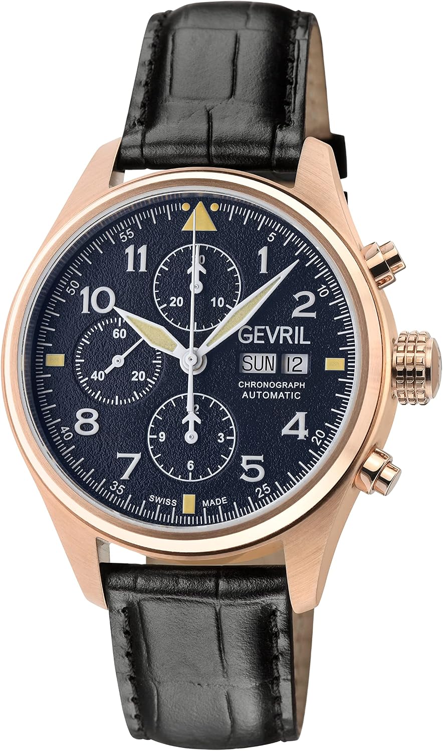 Gevril 47002-05 Mens Vawn Chronograph Watch with Genuine Italian Black Leather Strap