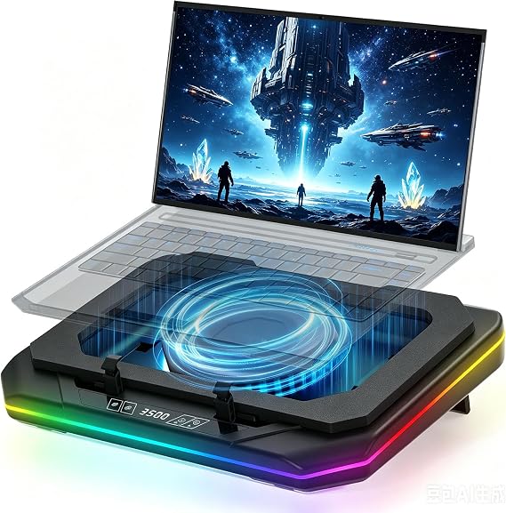 Cooling Pad for Lenovo Legion 5 15ARP8 Gaming Laptop Cooler with Powerful Turbo Cooling Fan Can Fast Cooling CPU+GPU 40C, Variable Speed,6 RGB Light Mode,Touch Control, LCD Screen, 3 USB-A Port