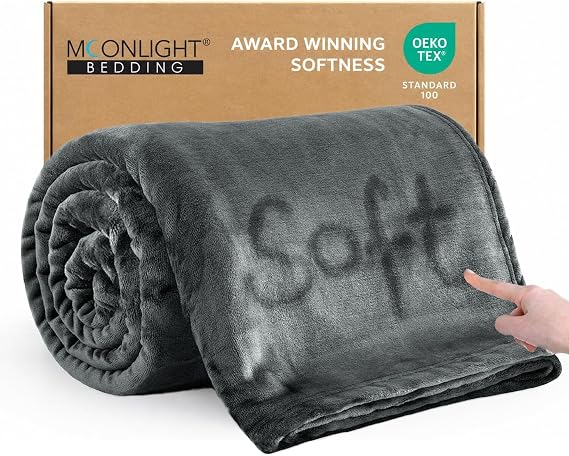 MOONLIGHT20015 Fleece Blanket King Size XXL Grey 7.5ft x 9ft - Soft Cosy Fluffy Throw Blankets for Bed/Sofa/Couch, 400 GSM Silk Touch Warm Extra Large Throws for Adults, Dark Gray, 270x230 cm