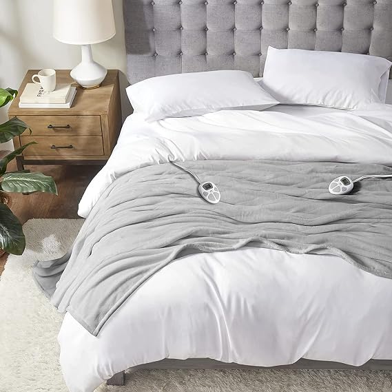 Serta Heated Blanket King, Fast Heating Plush Electric Blanket Smoke Grey