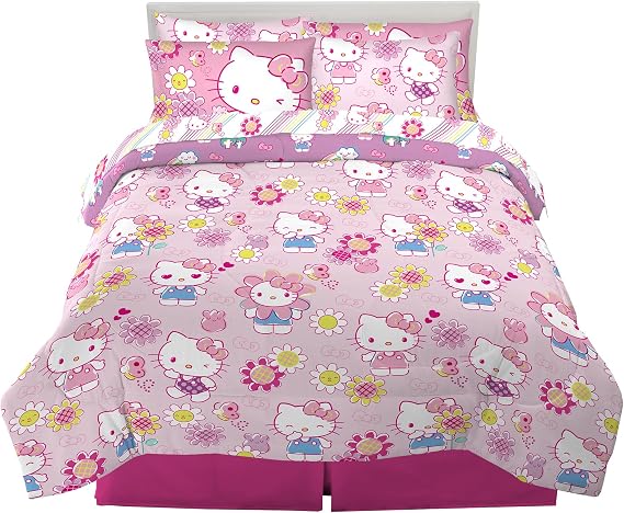 Hello Kitty Kids Bedding Super Soft & Cozy Reverisble Microfiber Comforter and Sheet Set with Sham, 7 Piece Full Size, (Officially Licensed Product) by Franco