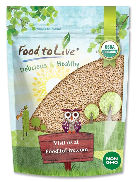 Food to Live Organic Puffed Quinoa, 6 Ounces Crispy White Quinoa Pop. Non-GMO, Vegan, Kosher, Bulk. Perfect for Breakfast Cereal, Baking, Salads, and Snacks