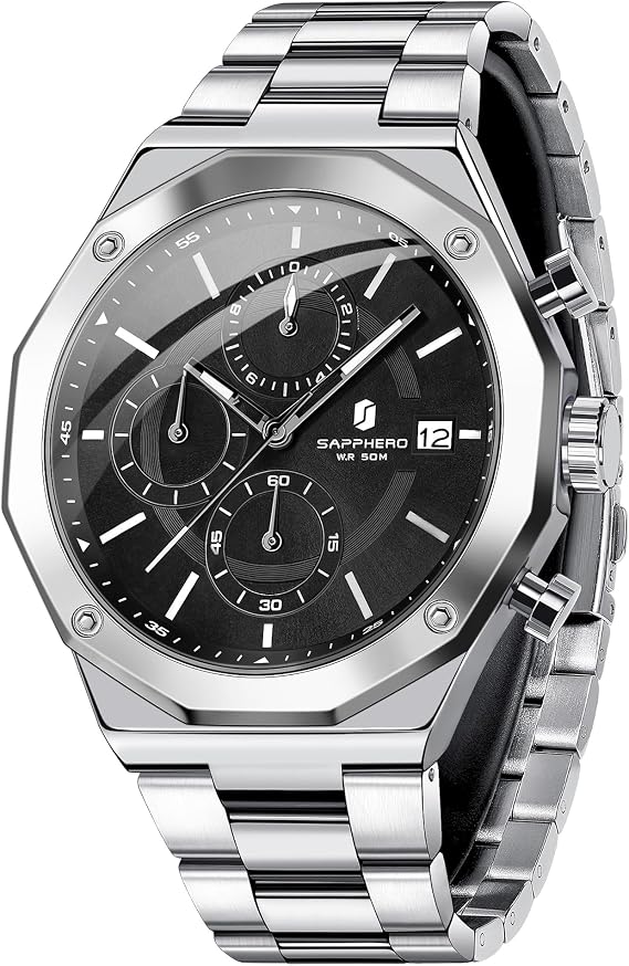 BENYAR Mens Watch UK Easy-to-Read Watches Men Luxury Watches for Men Waterproof Chronograph Sliver/Gold/Blue/Black Leather/Stainless Steel Birthday/Christmas/Fathers Day Gift
