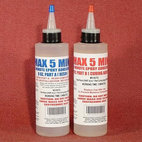 MAX 5 MIN A/B - 5 Minute Set Time Epoxy Resin, 16-Fl.Oz Kit, Low Cost Bulk Kit, High Adhesion Strength, Toughened, 1:1 Mix Ratio, Fast Repair for Bonding, Gap & Void Filling, Strong & Waterproof