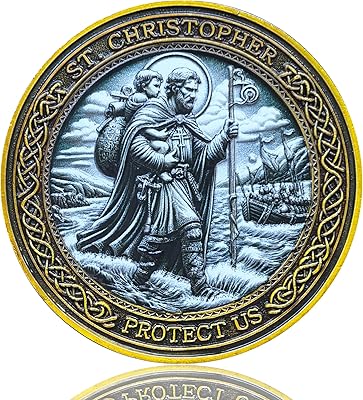St. Christopher Travel Prayer Coin - 1.57 Inch Zinc Alloy Medallion for Traveler’s Protection - Inspirational Gift for Faith and Guidance