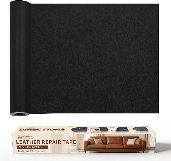 ONine Leather Repair Patch,Leather Repair Tape, 12 x 48 inches Leather Repair Patch for Furniture,Vinyl Repair Kit,Leather Couch Patch,for Sofas, Furniture, Car Seats, Office Chairs(Black)