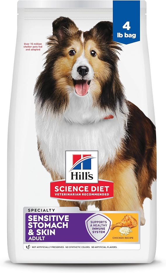 Hill's Science Diet Sensitive Stomach & Skin Dry Dog Food | #1 Veterinarian Recommended, Adult Formula, Chicken Recipe, 4 lb. Bag