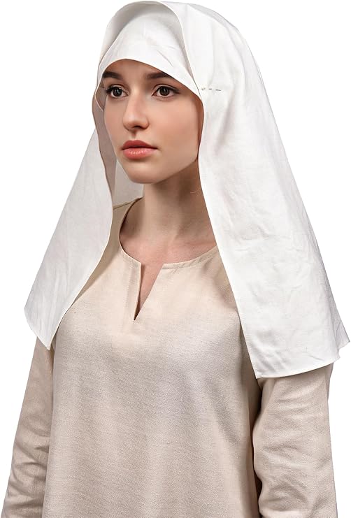 KUOIN Women's Medieval Headpiece White Coif Nun Headscarf Renaissance Costume Accessories