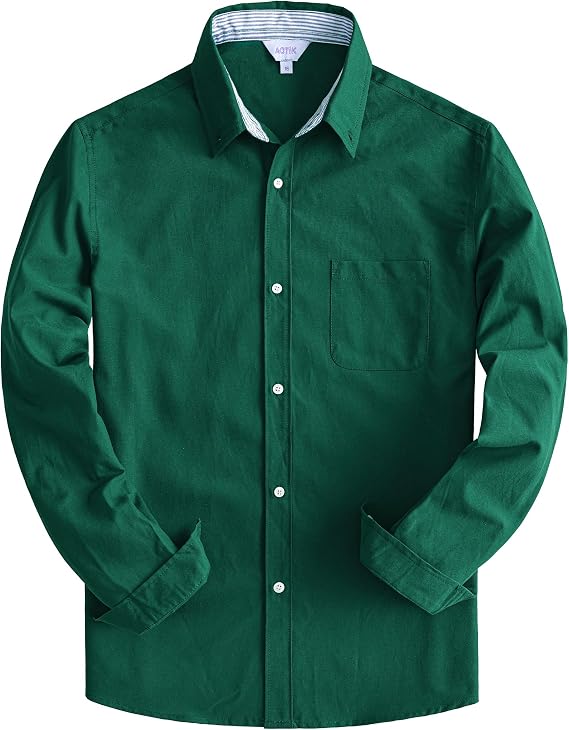 Boys Oxford Dress Shirts Formal Long Sleeve Button Down Shirts Solid School Uniform Shirts with Pockets