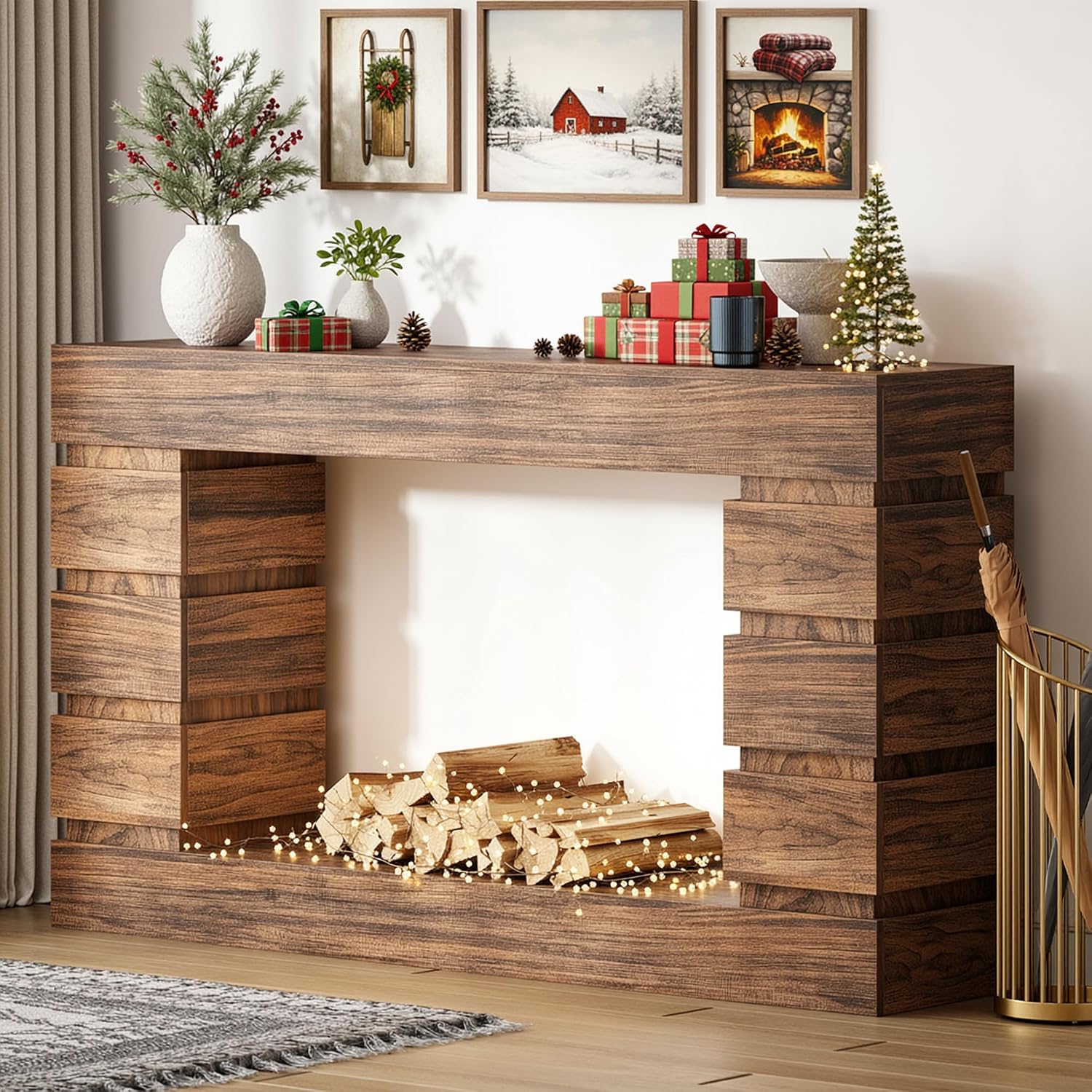 55 Inch Console Table Farmhouse Entryway Table, Wood Sofa Table Accent Table with Open Storage, Narrow Couch Table for Entrance, Hallway, Foyer, Living Room