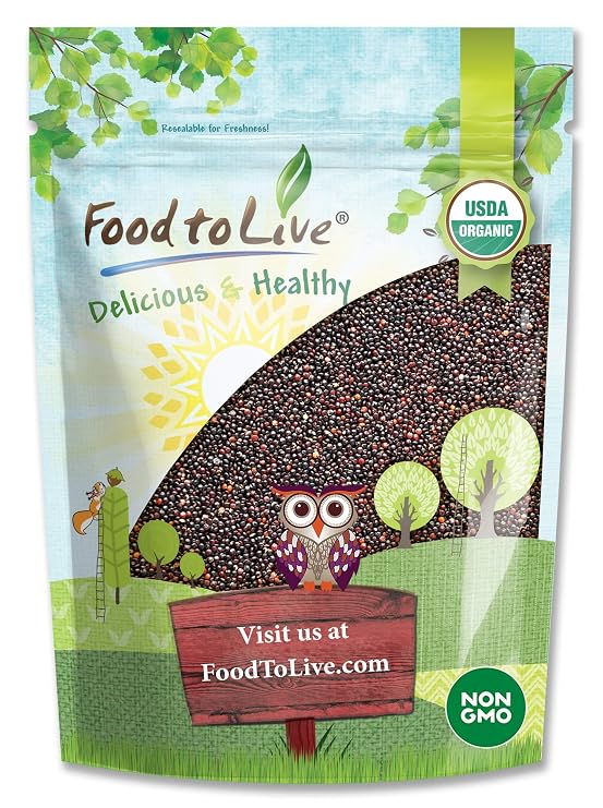 Food to Live Organic Black Quinoa, 8 Ounces Non-GMO, Whole Grain, Sproutable, Kosher, Vegan, Bulk. Sirtfood. Easy to Cook.Perfect for Salads, Soups, Stews.