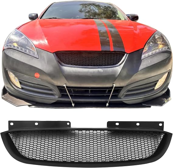 Fit 2010-2012 Hyundai Genesis Coupe 2-Door Front Upper Grille Matte Black | IKON MOTORSPORTS, Honeycomb Style ABS Replacement Front Bumper Hood Grill