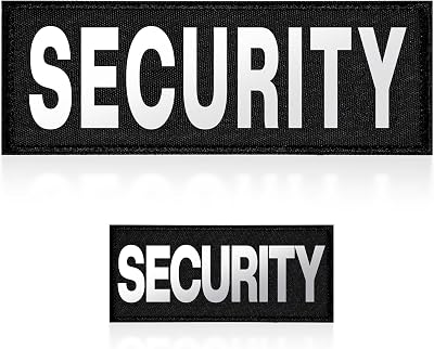 Security Patch, 2 Pcs Reflective Security Hook and Loop Patch for Vest Printed Letters Embroidery Patches for Officer Guard Custom Uniforms Vest, Jacket, Carrier, Bag, Hat Black, 1 Small and 1 Large