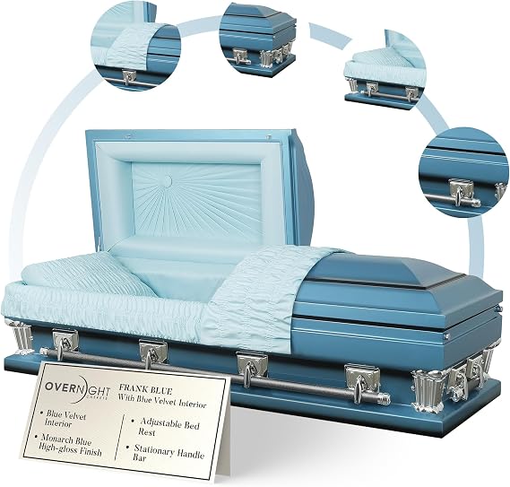Overnight Caskets Frank Oversized Casket Blue w/Light Blue Velvet Interior
