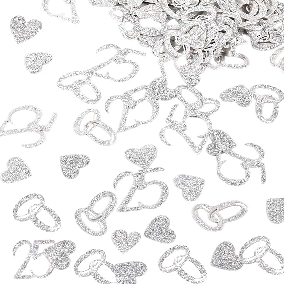 25th Silver Wedding Confetti, 100 Pcs Anniversary Confetti, Silver Wedding Confettis Decorations for Table Decor, Birthday Party, Weddings, 25th Anniversarys Supplies