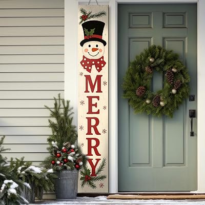 Christmas Welcome Porch Sign 47 Inch Snowman Wooden Hanging Sign Plaques Holiday Decoration for Xmas Front Door Farmhouse Outdoor Indoor Wall Craft Decor