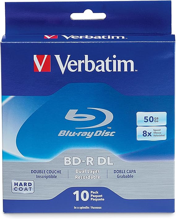 Verbatim BD-R DL 50GB 8X Blu-ray Recordable Media Disc Double Layer- 10 Pack Spindle - 97335