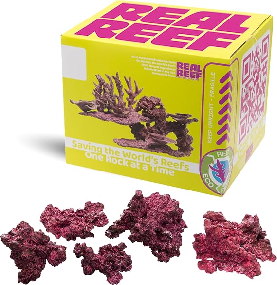 Original Rock, 10 lb Mixed Box (Assorted Sizes) - Artificial Live Rock for Saltwater Aquariums, Porous Reef Rock for Marine Aquascapes & Coral Growth, Natural Purple/Pink/Red