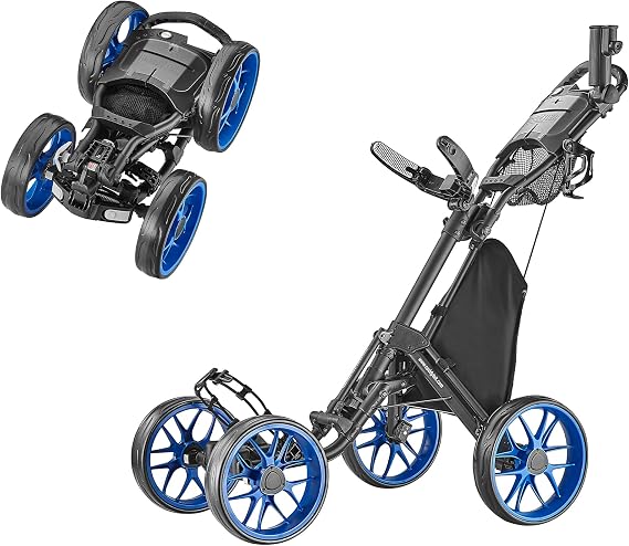 CaddyTek CaddyCruiser One Version 8 Golf Push Cart - 4 Wheels, One Click Folding, Lightweight, Compact, Easy to Open and Store