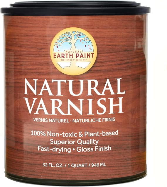 Natural Earth Paint Varnish | Natural | Non-Toxic | Wood Finish | Clear Coat | 32oz | Dries Clear