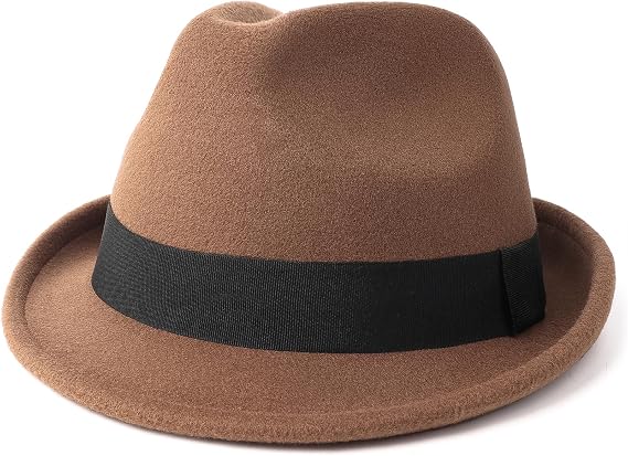 Zylioo Multi Size Felt Fedora Hat, Adjustable Short Brim Trilby Hats for Men and Women, Roll Up Dress Hat with Ribbon
