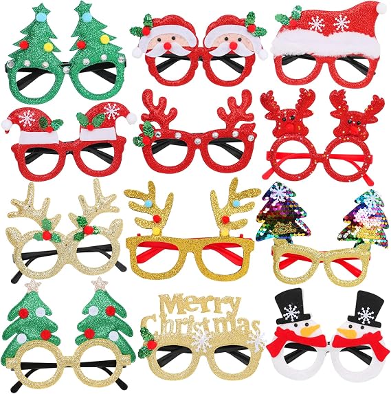 STARSIDE Christmas Party Glasses,12 PCS Christmas Party Glasses For Adults,Christmas Glitter Party Eyeglasses Frames,Xmas Holiday Glasses To Wear Bulk