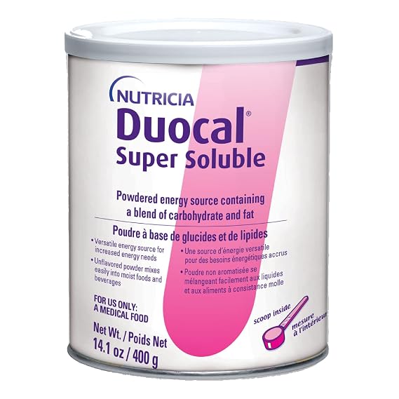 Duocal Nutricia High Calorie Super Soluble Powder - Support Supplement - Energy with Dual Source of Carbohydrate & Fat - Dairy-Free - Unflavored, 14.1 oz (Case of 1)