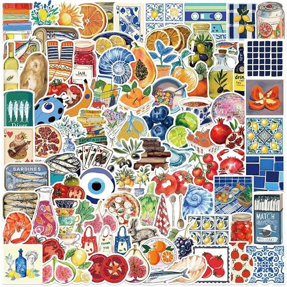 100 Pack Waterproof Vinyl Stickers - Aesthetic Summer Decals for Scrapbooking, Journals, Laptops, Water Bottles | Cute Cartoon Watercolor Designs | Unique Gift Ideas for Girls, Teens, Adults