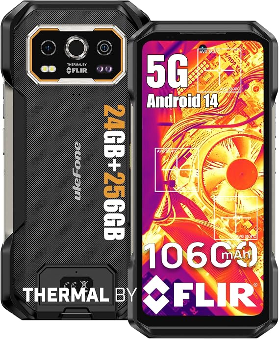 Ulefone Armor 27T Pro 5G Rugged Phone with Thermal Image Camera, MTK Dimensity 6300 5G, 24GB+256GB, 50MP+64MP+32MP, Android 14, 6.78, 10600mAh/Wireless Charge, uSmart, GPS/NFC Unlocked Smartphone