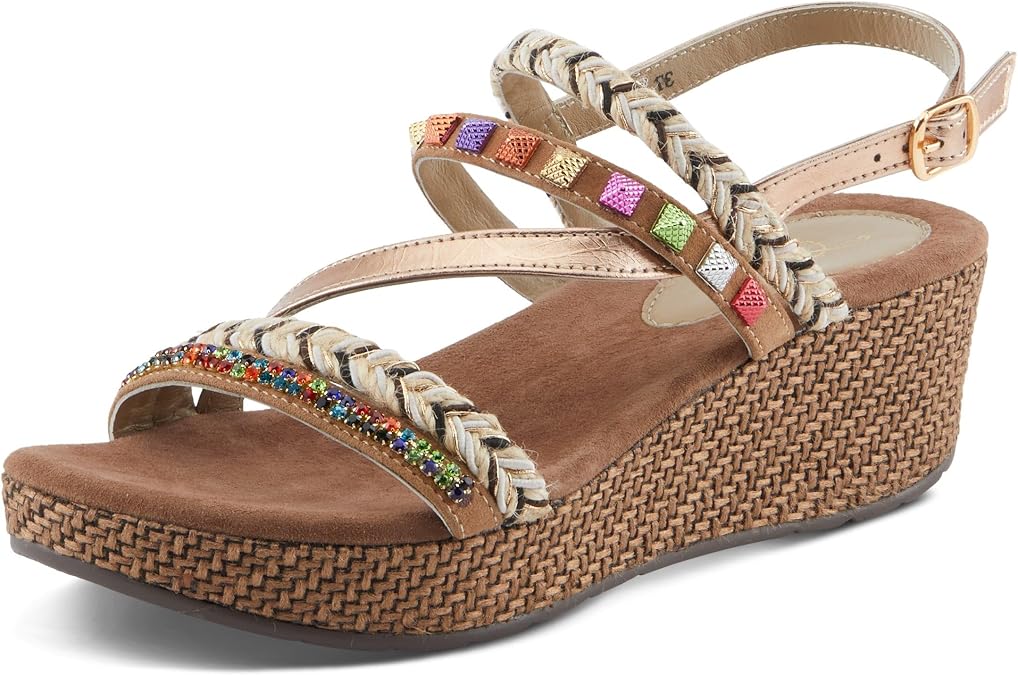 Azura Women's HUGBUG Wedge Sandals - Suede, Jeweled Upper, Adjustable Buckle, Made in India