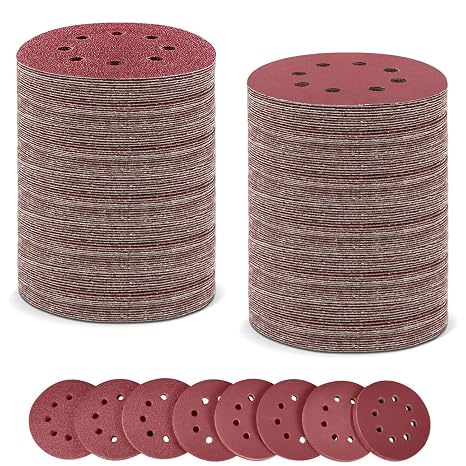 210 Pcs 125 mm Sanding Discs, 5 Inch 8 Hole Hook and Loop Sanding Pads for Random Orbital Sander, 30 x 40 60 80 120 180, 20 x 240 320 400 (Mixed Grit)
