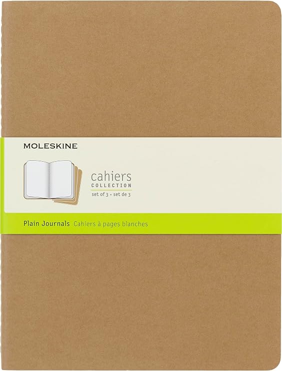 Moleskine Cahier Journal, Soft Cover, XL (7.5" x 9.75") Plain/Blank, Kraft Brown, 120 Pages (Set of 3)