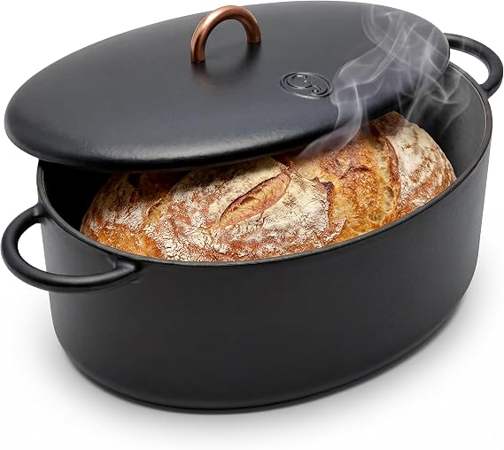 Great Jones 6.75 Quart Enameled Cast Iron Dutch Oven Pot w/Lid (Pepper) | Large Dutch Oven For Bread Baking, Oval with Dual Handles, All Stovetop Safe up to 500, Non Stick & Dishwasher Friendly