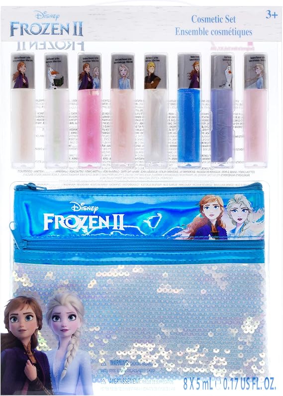 Disney Frozen 2 - Townley Girl Anna and Elsa Lip Gloss Set with Sequin Bag, Ages 3+ (9 Pcs)