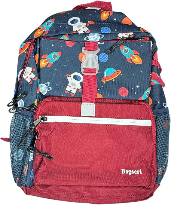 Bagseri Preschool Backpack, Kids Backpacks for Boys, Toddler School Backpack with Chest Strap BPA Free, 15 Inch (Astronaut, Dark Blue)