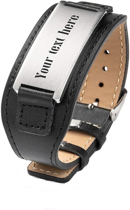 Caramel Personalized Custom Free Engraved Brown Black Leather Stainless Steel Bracelet Cuff for Men Women